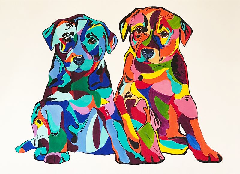 Colorful print of puppies