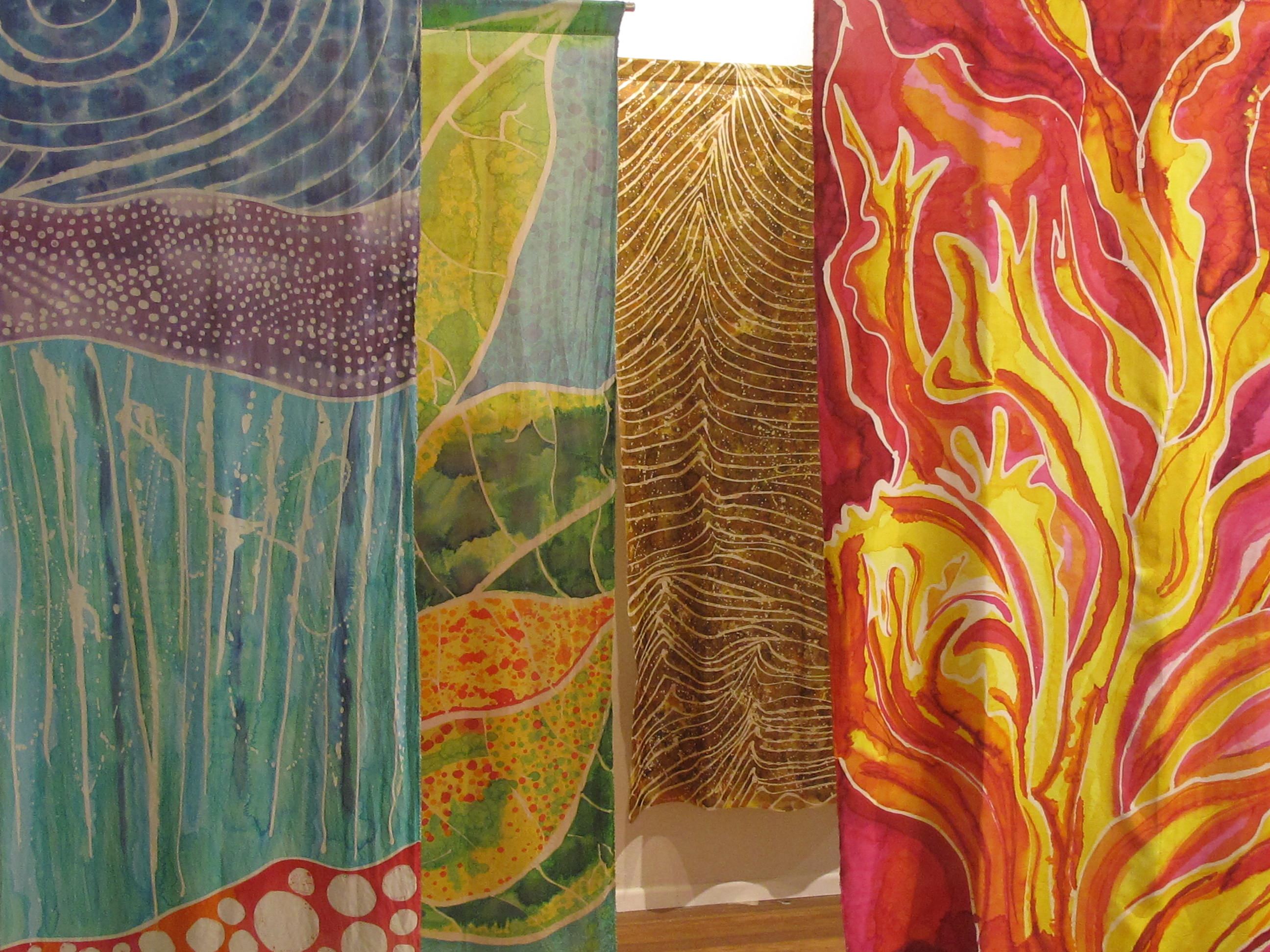 Silk multi-colored painting with natural shapes