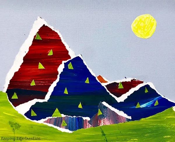 Mixed media art piece of mountains